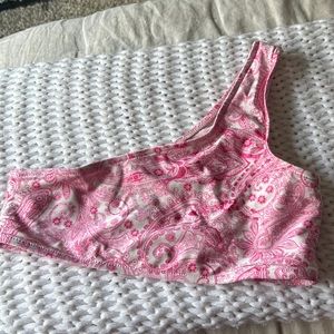 Frankies Bikinis One Shoulder Bikini Top Size M pink paisley Print